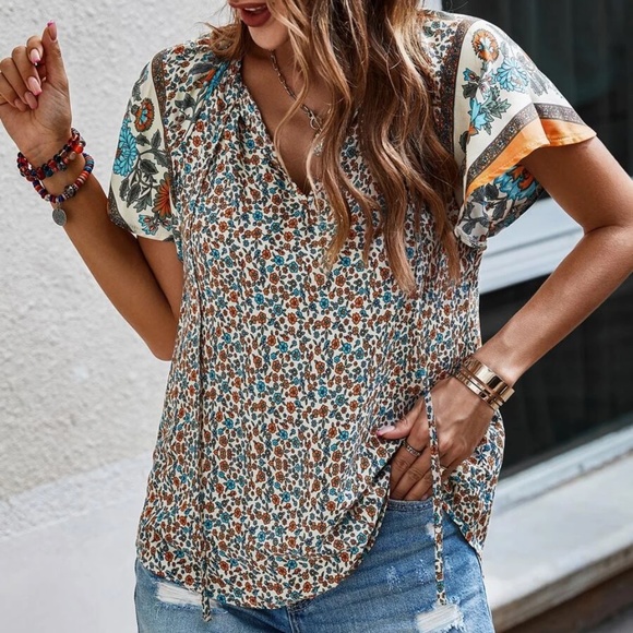 05 Boho floral Print Cottagecore blouse - Picture 11 of 11